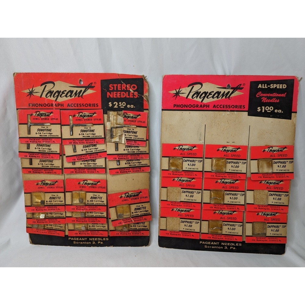 Vintage Pageant Phonograph Needle Cartridge Sonotone Display Lot of 2 Incomplete